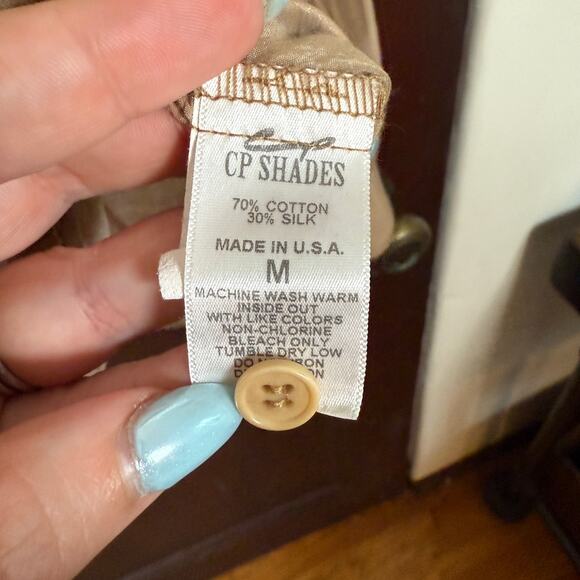 CP Shades | Tan Lightweight Cotton Silk Tunic Top with Roll Tab Sleeves | Medium - Picture 6 of 8